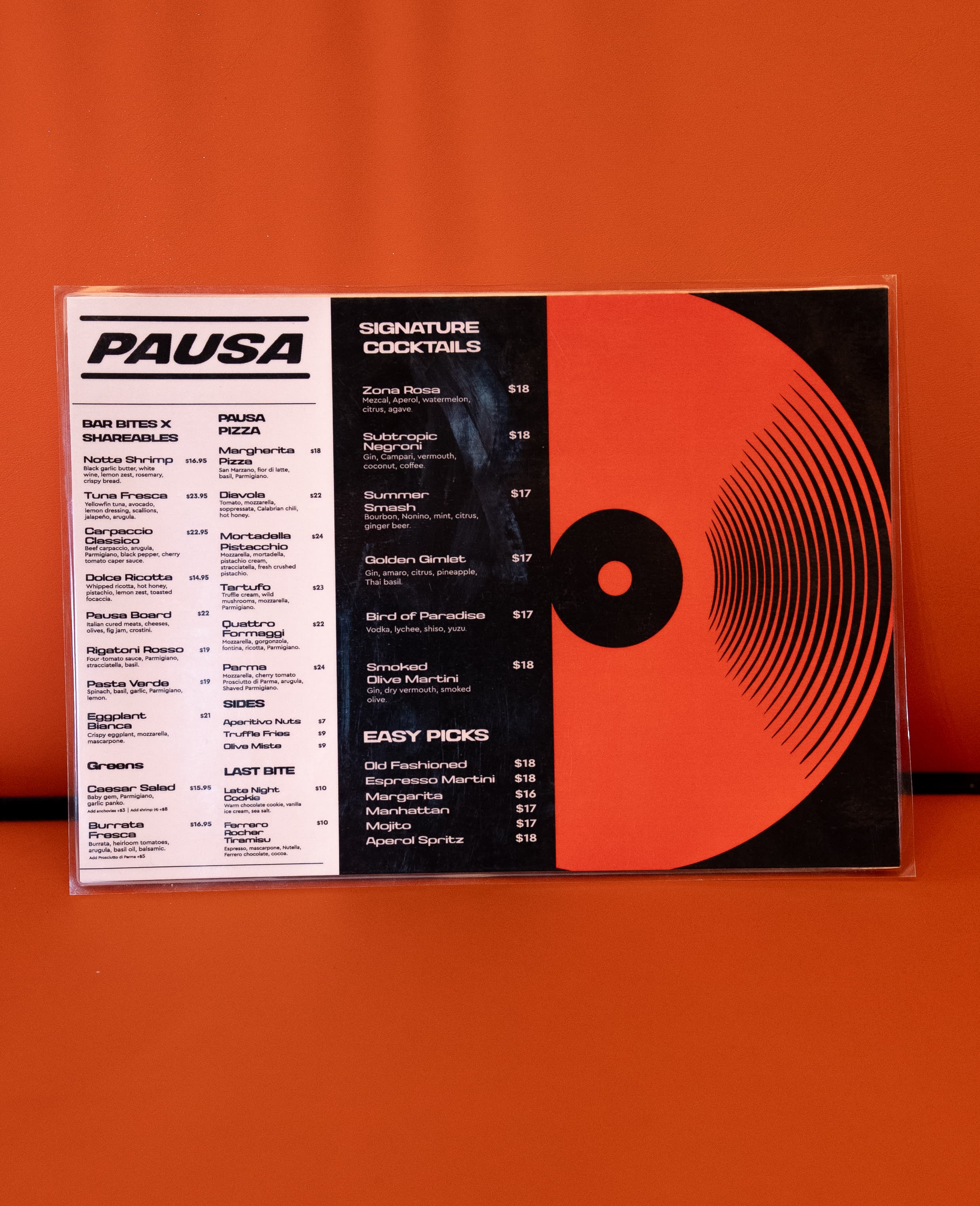 menu, pausa nyc, food photography